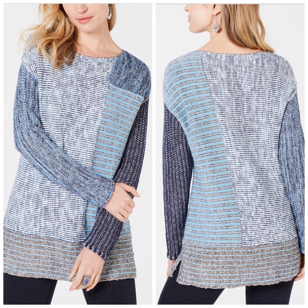 Style & Co Blue Colorblock Boatneck Sweater Small
